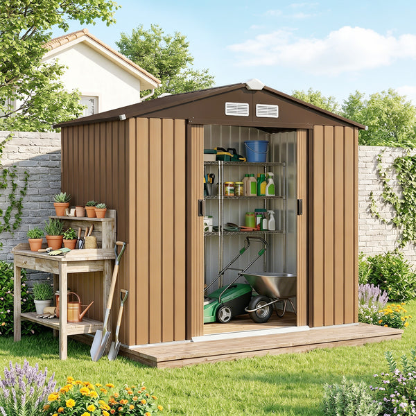 Abri de jardin 2,5 m² - remise pour outils avec kit de fondation - cabanon porte verrouillable - dim. 213L x 130l x 185H cm - tôle d'acier ocre