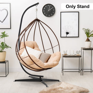 Support de fauteuil suspendu, support chaise suspendue, base en X, cadre en C, boucle à ressort inclus, cadre en métal robuste, charge max.120 kg, 114 x 80 x 208 cm, noir