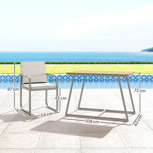 Salon de jardin extérieur 2 personnes, table de jardin extérieure avec 2 chaises, 4 coussins amovibles lavables, cadre en acier, table 72 cm, mobilier de jardin, terrasse, patio, gris