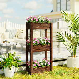 Bac à Plantes Surélevé en Bois à 3 Niveaux, Jardinière sur Pieds avec Trous de Drainage et Doublure, Bac de Jardin Élevé pour Légumes, Herbes, Fleurs, 60 x 25 x 120 cm, Marron