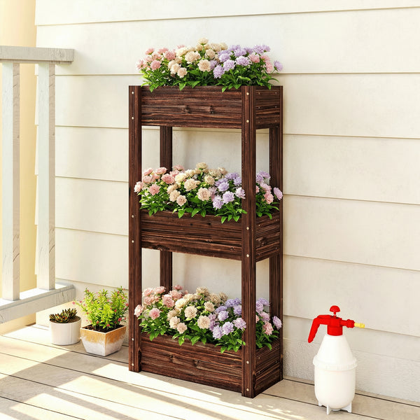 Bac à Plantes Surélevé en Bois à 3 Niveaux, Jardinière sur Pieds avec Trous de Drainage et Doublure, Bac de Jardin Élevé pour Légumes, Herbes, Fleurs, 60 x 25 x 120 cm, Marron