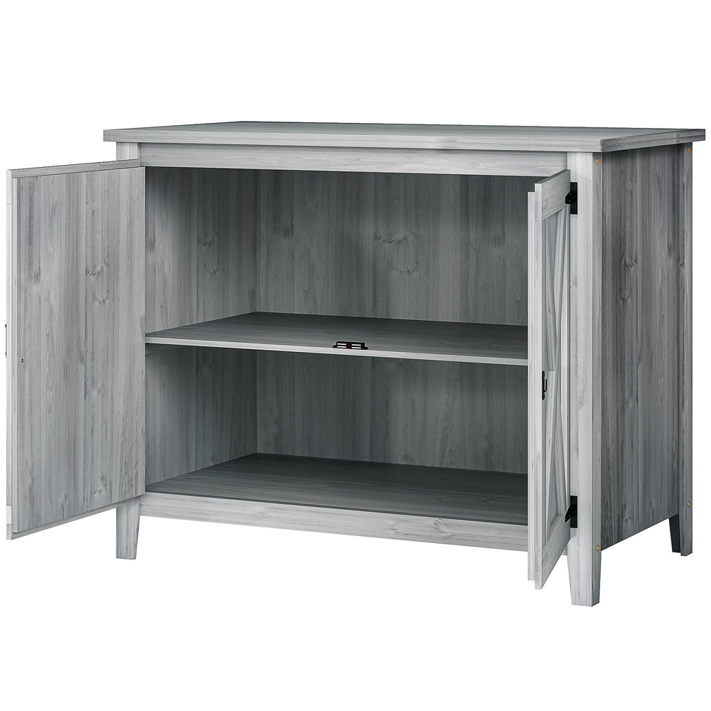 Armoire de Jardin en Bois, Placard de Jardin en Bois avec Étagères et Double Portes, Armoire à Outils, 110 x 60 x 88,5 cm, Gris Clair