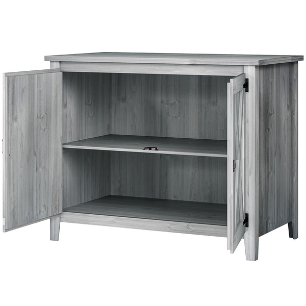 Armoire de Jardin en Bois, Placard de Jardin en Bois avec Étagères et Double Portes, Armoire à Outils, 110 x 60 x 88,5 cm, Gris Clair