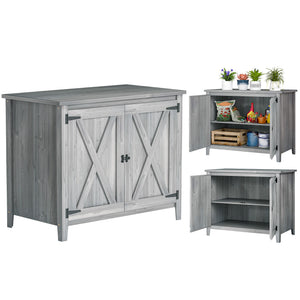 Armoire de Jardin en Bois, Placard de Jardin en Bois avec Étagères et Double Portes, Armoire à Outils, 110 x 60 x 88,5 cm, Gris Clair