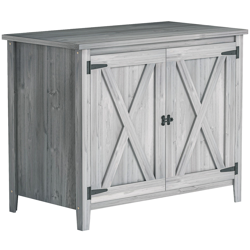 Armoire de Jardin en Bois, Placard de Jardin en Bois avec Étagères et Double Portes, Armoire à Outils, 110 x 60 x 88,5 cm, Gris Clair