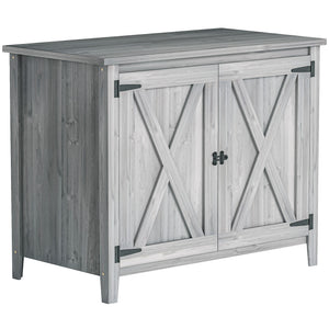 Armoire de Jardin en Bois, Placard de Jardin en Bois avec Étagères et Double Portes, Armoire à Outils, 110 x 60 x 88,5 cm, Gris Clair