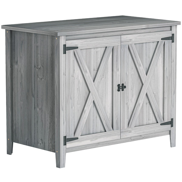 Armoire de Jardin en Bois, Placard de Jardin en Bois avec Étagères et Double Portes, Armoire à Outils, 110 x 60 x 88,5 cm, Gris Clair