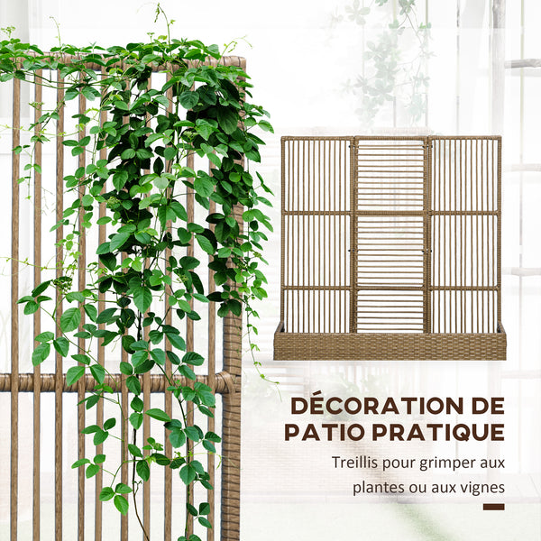 Jardinière avec treillis jardinière sur pied support pour plantes avec treillis bac à fleurs rectangulaire en résine tressée PE et acier dim. 103L x 29l x 103H cm marron
