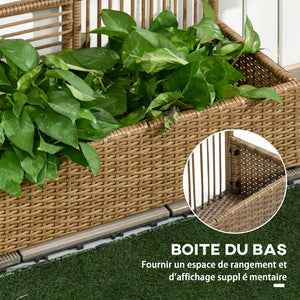 Jardinière avec treillis jardinière sur pied support pour plantes avec treillis bac à fleurs rectangulaire en résine tressée PE et acier dim. 103L x 29l x 103H cm marron