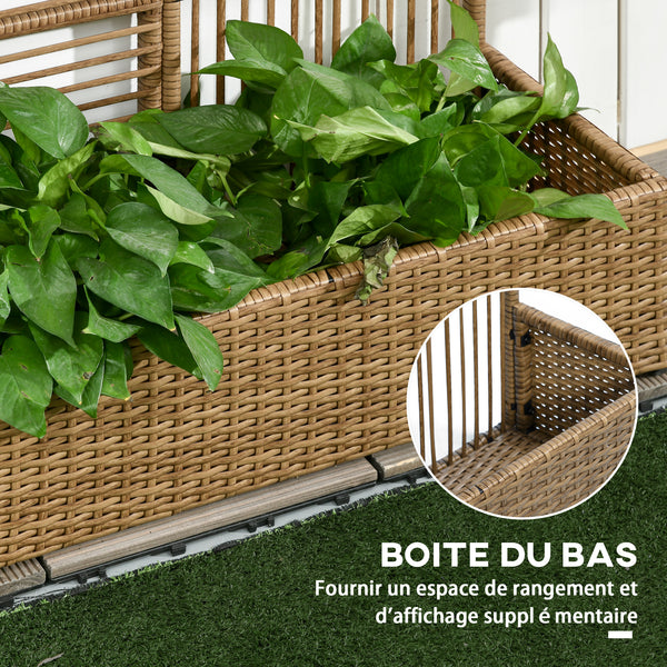 Jardinière avec treillis jardinière sur pied support pour plantes avec treillis bac à fleurs rectangulaire en résine tressée PE et acier dim. 103L x 29l x 103H cm marron