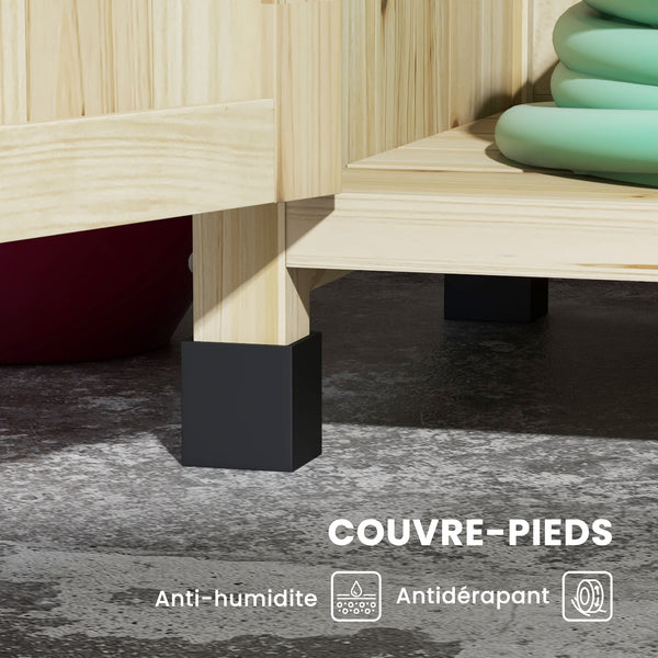 Table de rempotage table de jardinage style rustique avec placard et étagères et plateau galvanisé patins antidérapants en bois sapin pré-huilé dim. 90,5L x 41l x 124,5H cm effet bois naturel