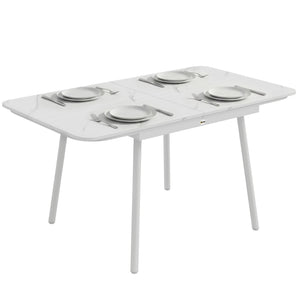 Table de Jardin Rectangulaire pour 4-6 Personnes, Plateau en WPC et Structure en Métal, Pieds Réglables, Table à Manger Extérieure pour Balcon Porche Terrasse, 140x80x75cm, Blanc