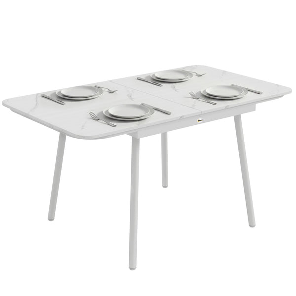 Table de Jardin Rectangulaire pour 4-6 Personnes, Plateau en WPC et Structure en Métal, Pieds Réglables, Table à Manger Extérieure pour Balcon Porche Terrasse, 140x80x75cm, Blanc