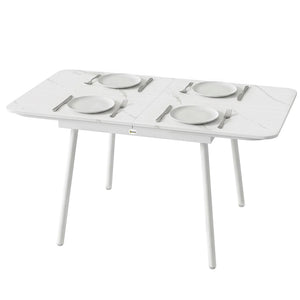Table de Jardin Rectangulaire pour 4-6 Personnes, Plateau en WPC et Structure en Métal, Pieds Réglables, Table à Manger Extérieure pour Balcon Porche Terrasse, 140x80x75cm, Blanc