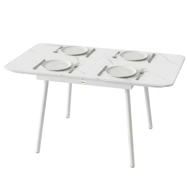 Table de Jardin Rectangulaire pour 4-6 Personnes, Plateau en WPC et Structure en Métal, Pieds Réglables, Table à Manger Extérieure pour Balcon Porche Terrasse, 140x80x75cm, Blanc