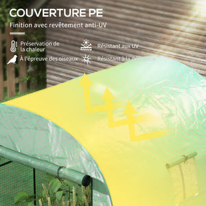 Serre de jardin serre tunnel de jardin 3,24m² PE Haute densité 135 g/m², avec 2 portes zippées enroulables 2 fenêtres en maille, pour toutes saisons, 180 x 180 x 200 cm, vert