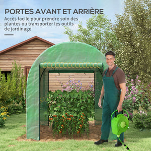 Serre de jardin serre tunnel de jardin 3,24m² PE Haute densité 135 g/m², avec 2 portes zippées enroulables 2 fenêtres en maille, pour toutes saisons, 180 x 180 x 200 cm, vert