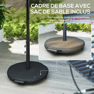 Parasol de jardin extérieur rond Ø 3 x 2,5 m parasol droit inclinable avec Base et Poids Sable, nervure rétractable, ouverture fermeture manivelle, mât en métal, toile 180 g/m², Gris Foncé