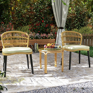 Table d'appoint en résine tressée ronde, table basse de jardin avec plaque en verre, facile à nettoyer pour terrasse, jardin, balcon, Ø 50 x 44 cm, jaune