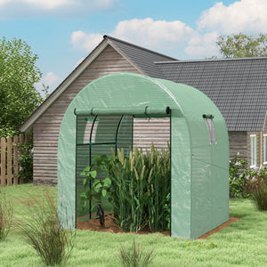 Serre de jardin serre tunnel de jardin 3,24m² PE Haute densité 135 g/m², avec 2 portes zippées enroulables 2 fenêtres en maille, pour toutes saisons, 180 x 180 x 200 cm, vert