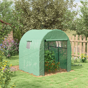 Serre de jardin serre tunnel de jardin 3,24m² PE Haute densité 135 g/m², avec 2 portes zippées enroulables 2 fenêtres en maille, pour toutes saisons, 180 x 180 x 200 cm, vert