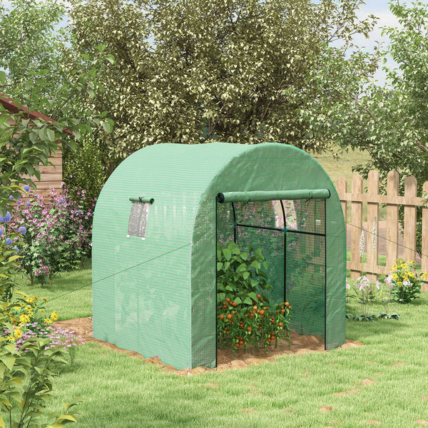 Serre de jardin serre tunnel de jardin 3,24m² PE Haute densité 135 g/m², avec 2 portes zippées enroulables 2 fenêtres en maille, pour toutes saisons, 180 x 180 x 200 cm, vert