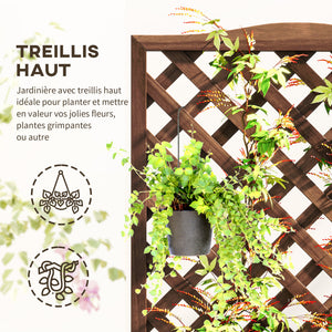 Jardinière avec Treillis - bac à Fleurs - jardinière sur Pied - dim. 76L x 36l x 170H cm - Fond à Lattes - Bois Sapin pré-huilé foncé marron