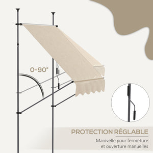Store banne autoportant manuel auvent rétractable 1,5L x 1,2l x 2,1-3H m inclinaison réglable pour balcon sans trous à percer métal alu polyester sable