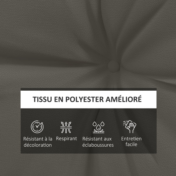 Lot de 4 coussins pour le jardin avec 2 coussins d'assise et 2 coussins de dossier, style capitonné, polyester, gris anthracite