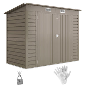 Abri de Jardin en Métal 3 m², Cabane de Jardin 249x121x183cm, Structure en Acier Galvanisé Améliorée, Cabanon Rangement Outils, Gants, Portes Verrouillables, Aérations, Gris Clair