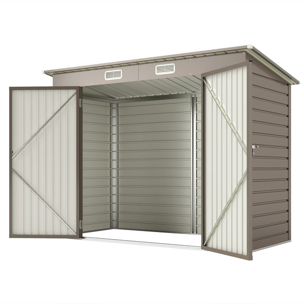 Abri de Jardin en Métal 3 m², Cabane de Jardin 249x121x183cm, Structure en Acier Galvanisé Améliorée, Cabanon Rangement Outils, Gants, Portes Verrouillables, Aérations, Gris Clair