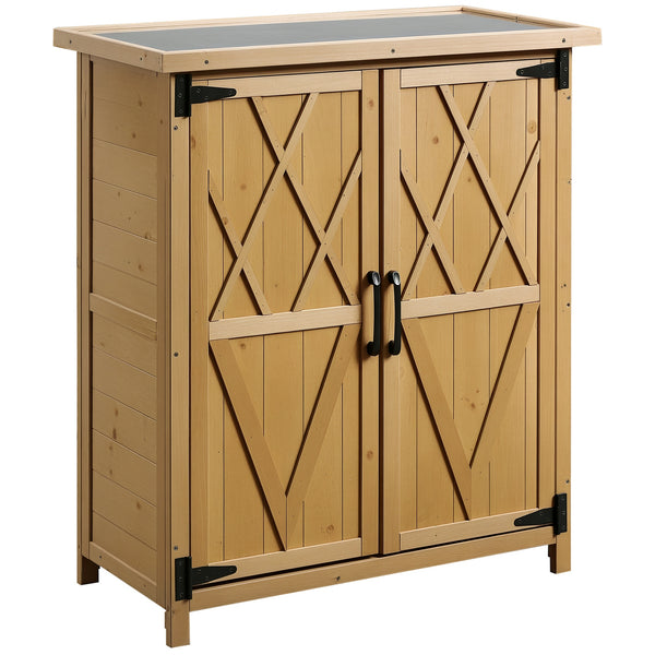 Abri de jardin Armoire de jardin pour outils 75L x 40l x 90H cm 3 étagères 2 portes Toit en asphalte imperméable Bois de sapin jaune
