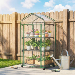 Serre de jardin PVC avec étagères 3 niveaux, serre de balcon, bâche PVC, châssis en acier, porte zippée enroulable, pour légumes plantes fleurs, 69x49x130cm, transparent