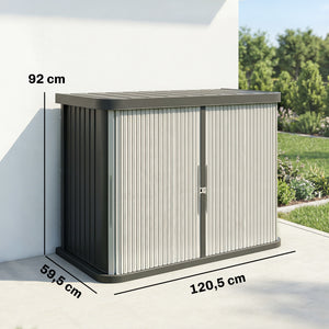 Coffre de Rangement Extérieur 480 L, 2 Niveaux avec Portes Coulissantes, Boîte de Jardin Résistant aux UV, pour Jardin Terrasse, 120,5x59,5x92cm, Marron Clair
