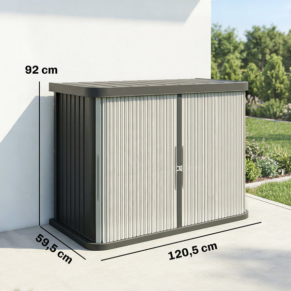 Coffre de Rangement Extérieur 480 L, 2 Niveaux avec Portes Coulissantes, Boîte de Jardin Résistant aux UV, pour Jardin Terrasse, 120,5x59,5x92cm, Marron Clair