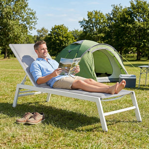 Bain de Soleil en Aluminium Léger, Dossier Réglable 6 Positions, Textilène 560g/m² et Rembourrage Intégré, Chaise Longue Anti-Rouille pour Terrasse Piscine Jardin, 64x181x90cm, Gris Clair