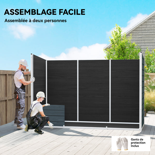 Abri de jardin en plastique  10 x 4 pieds, avec plancher, grandes fenêtres, portes verrouillables et aérations, pour outils, vélos, générateur, effet bois gris
