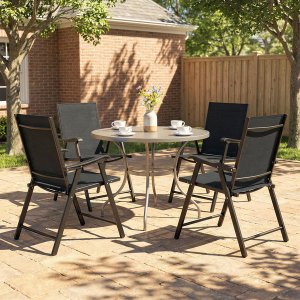 Lot de 4 Chaises de Jardin Pliantes en Textilène - Mobilier de Jardin avec Structure Acier Robuste sans Montage - Chaise de Terrasse et Balcon à Dossier Haut Ergonomique, Noir