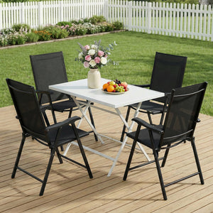 Lot de 4 Chaises de Jardin Pliantes en Textilène - Mobilier de Jardin avec Structure Acier Robuste sans Montage - Chaise de Terrasse et Balcon à Dossier Haut Ergonomique, Noir