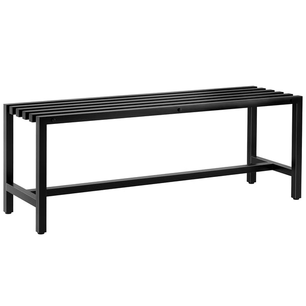Banc de Jardin 2 Places en Acier Galvanisé, Assise à Lattes, Sans Dossier, Banc d'Extérieur pour Patio Balcon Parc Terrasse, Capacité 240 kg, 117x36x44cm, Noir