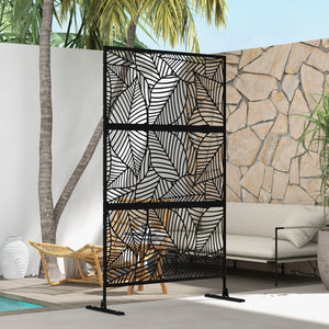 Panneau brise vue décoratif paravent extérieur noir à motif végétal en métal - 122 x 45 x 198 cm, noir
