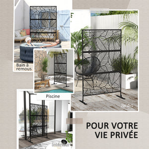 Panneau brise vue décoratif paravent extérieur noir à motif végétal en métal - 122 x 45 x 198 cm, noir