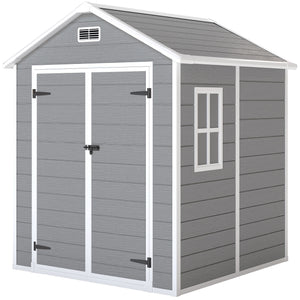 Abri de jardin en résine 2,7 m² avec plancher structure en aluminium 182 x 151 x 219 cm, cabane de jardin cabanon rangement outils portes avec serrure et clés 3 fenêtre, gris