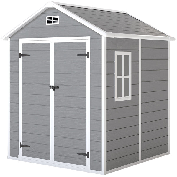 Abri de jardin en résine 2,7 m² avec plancher structure en aluminium 182 x 151 x 219 cm, cabane de jardin cabanon rangement outils portes avec serrure et clés 3 fenêtre, gris