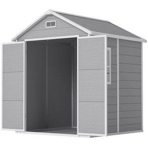 Abri de jardin en résine 2,7 m² avec plancher structure en aluminium 182 x 151 x 219 cm, cabane de jardin cabanon rangement outils portes avec serrure et clés 3 fenêtre, gris