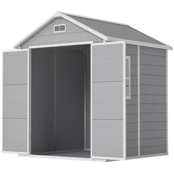 Abri de jardin en résine 2,7 m² avec plancher structure en aluminium 182 x 151 x 219 cm, cabane de jardin cabanon rangement outils portes avec serrure et clés 3 fenêtre, gris