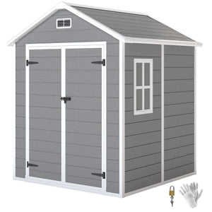 Abri de jardin en résine 2,7 m² avec plancher structure en aluminium 182 x 151 x 219 cm, cabane de jardin cabanon rangement outils portes avec serrure et clés 3 fenêtre, gris