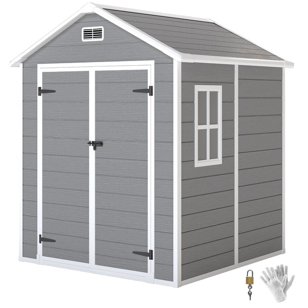 Abri de jardin en résine 2,7 m² avec plancher structure en aluminium 182 x 151 x 219 cm, cabane de jardin cabanon rangement outils portes avec serrure et clés 3 fenêtre, gris