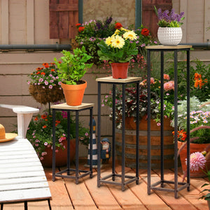 Lot de 3 supports pot de fleurs porte-plantes carrées empilables - 21 x 21 x 50/70/90 cm - acier