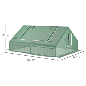 Mini serre de jardin mini serre tunnel 180 x 140 x 80 cm toit pointu acier PE haute densité 140 g/m² Anti-UV 2 grandes fenêtres enroulables vert foncé